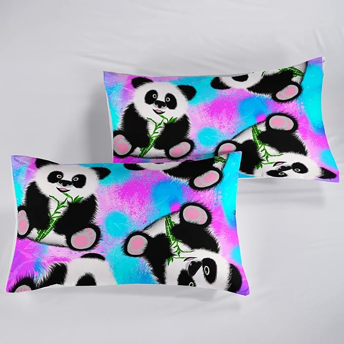 Panda Comforter Full Size,Neon Panda Comforter Set for Kids Teens Girls Boys,3Pcs Bedding Set Printed Comforter with 2 Pillowcases,Down Alternative,Soft and Lightweight，Full Size - LeafyLoom