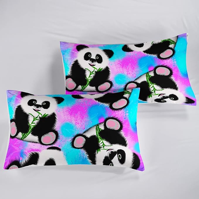 Panda Comforter Queen Size,Neon Panda Comforter Set for Kids Teens Girls Boys,3Pcs Bedding Set Printed Comforter with 2 Pillowcases,Down Alternative,Soft and Lightweight，Queen Size - LeafyLoom