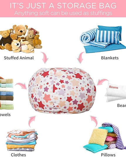 Aubliss Stuffed Animal Bean Bag Storage Chair, Beanbag Covers Only for Organizing Plush Toys, Turns into Bean Bag Seat for Kids When Filled, Large 38"-Canvas Pattern Sparkling Star - LeafyLoom