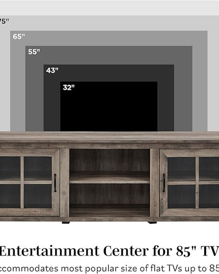 Walker Edison Portsmouth Classic 2 Glass Door TV Stand for TVs up to 80 Inches, 70 Inch, Birch - LeafyLoom