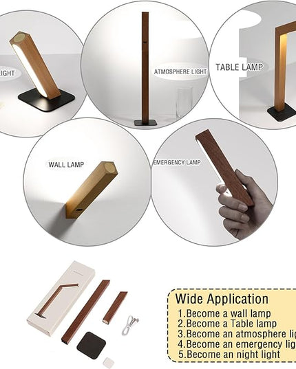 Wood Desk Light,Dimmable Desk Lamps for Bedrooms Touch Lamp Foldable Desk Light Wall Lamp (Sapele Wood) - LeafyLoom