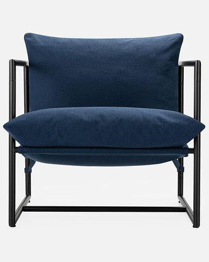 ZINUS Aidan Sling Accent Chair / Metal Framed Armchair with Shredded Foam Cushioning, Navy - LeafyLoom