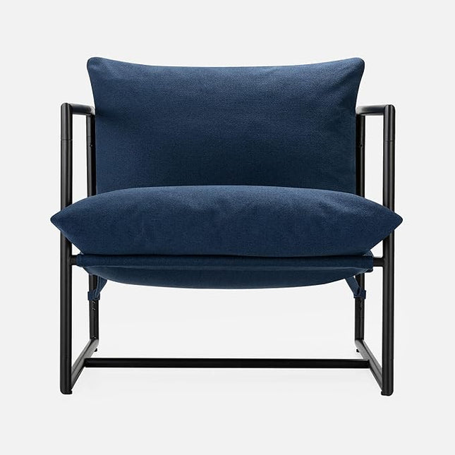 ZINUS Aidan Sling Accent Chair / Metal Framed Armchair with Shredded Foam Cushioning, Navy - LeafyLoom