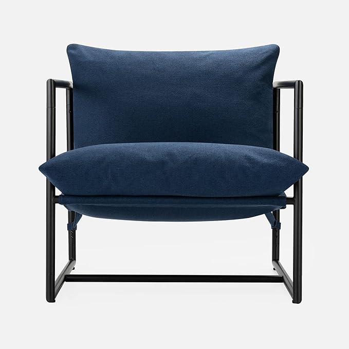 ZINUS Aidan Sling Accent Chair / Metal Framed Armchair with Shredded Foam Cushioning, Navy - LeafyLoom