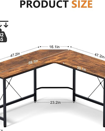 soges L Shaped Desk, 59inch L Desk Computer Corner Desk, Gaming Desk, Home Office Writing Desk, Space-Saving Workstation Desk, Rustic Brown - LeafyLoom