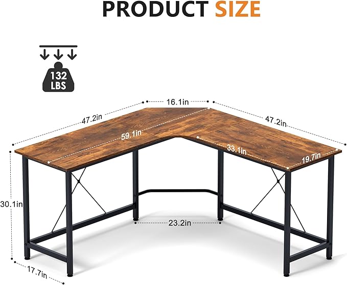 soges L Shaped Desk, 59inch L Desk Computer Corner Desk, Gaming Desk, Home Office Writing Desk, Space-Saving Workstation Desk, Rustic Brown - LeafyLoom