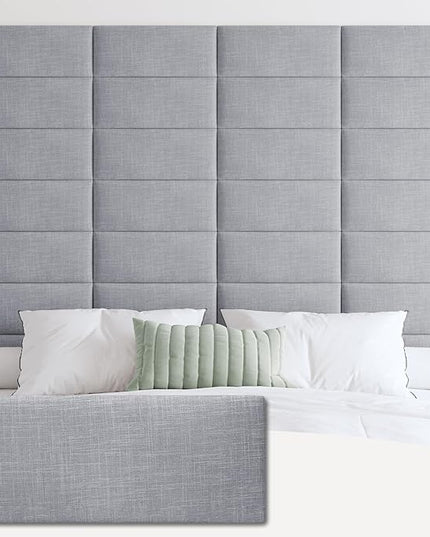 Upholstered Wall Mounted Headboard, 3D Soundproof Wall Panels Peel and Stick Headboard for Queen Size, Reusable and Removable Tufted Bed Headboard in Light Grey(9 Panels, 10" x 24") - LeafyLoom