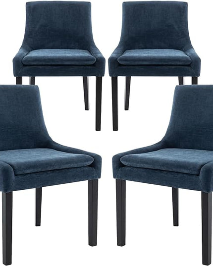 COLAMY Modern Dining Chairs Set of 4, Upholstered Corduroy Accent Side Leisure Chairs with Mid Back and Wood Legs for Living Room/Dining Room-Blue - LeafyLoom