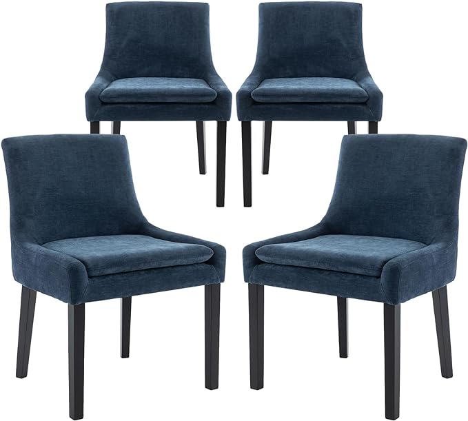 COLAMY Modern Dining Chairs Set of 4, Upholstered Corduroy Accent Side Leisure Chairs with Mid Back and Wood Legs for Living Room/Dining Room-Blue - LeafyLoom