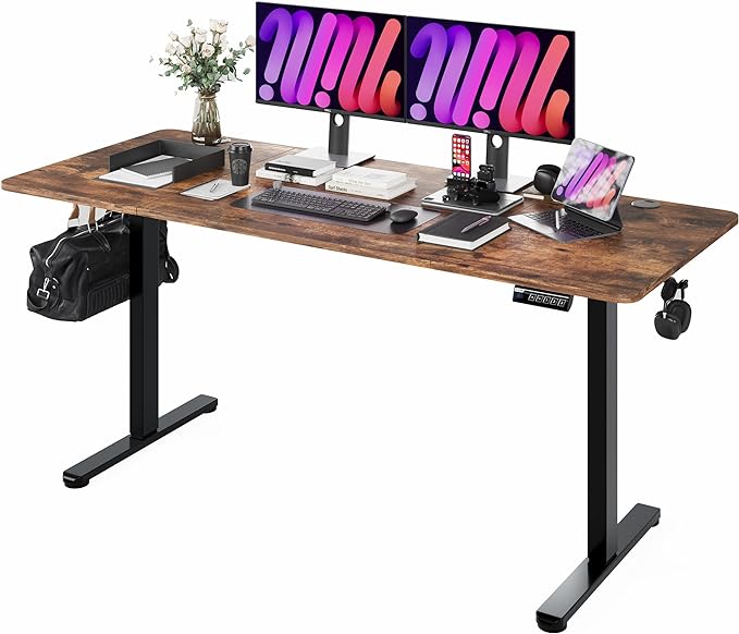 Monomi Electric Standing Desk, 71 x 31.5 inches Height Adjustable Desk, Ergonomic Home Office Sit Stand Up Desk with Memory Preset Controller (Rustic Brown Top/Black Frame) - LeafyLoom