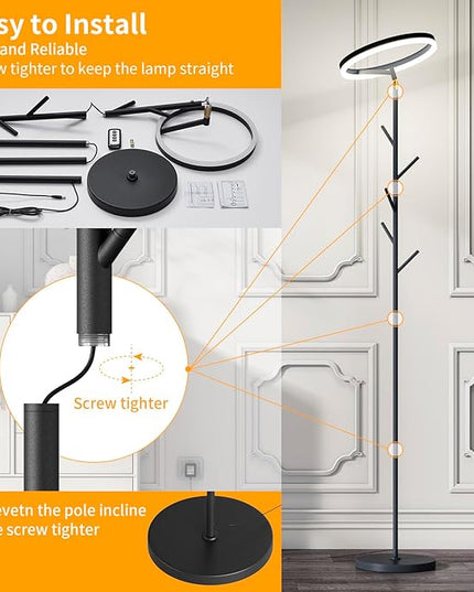 Innovative Floor Lamp, Floor Lamps for Living Room with Coat Rack, Floor Lamps with Stepless Adjust Color Temperatures & Brightness, Remote Control and Touch Control - LeafyLoom