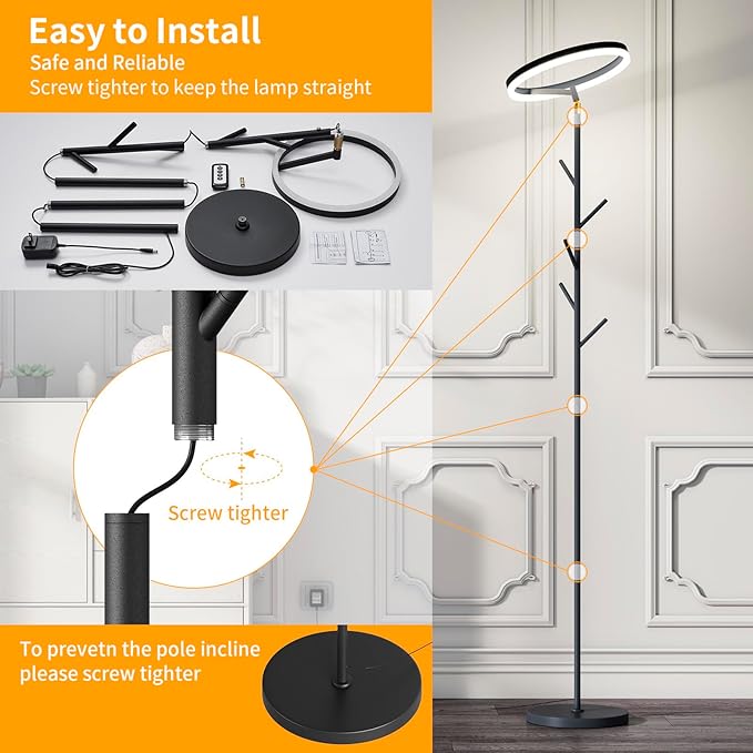 Innovative Floor Lamp, Floor Lamps for Living Room with Coat Rack, Floor Lamps with Stepless Adjust Color Temperatures & Brightness, Remote Control and Touch Control - LeafyLoom