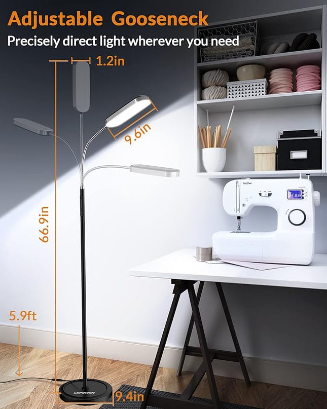 LEPOWER Floor Lamp, Eye-Caring LED Standing Lamp with 5 Color Temperatures, Stepless Dimmer & 3 Timer Function, Bright Adjustable Reading Lamp for Living Room, Office, Bedroom - LeafyLoom