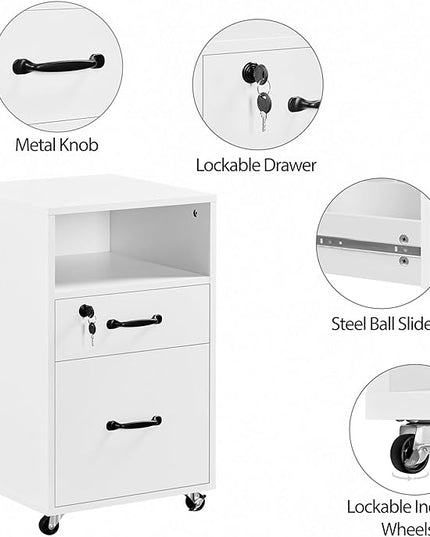Yaheetech File Cabinet Vertical File Cabinets Mobile Letter Size File Storage Organizer Small Filing Cabinet Printer Stand for Home and Office White - LeafyLoom