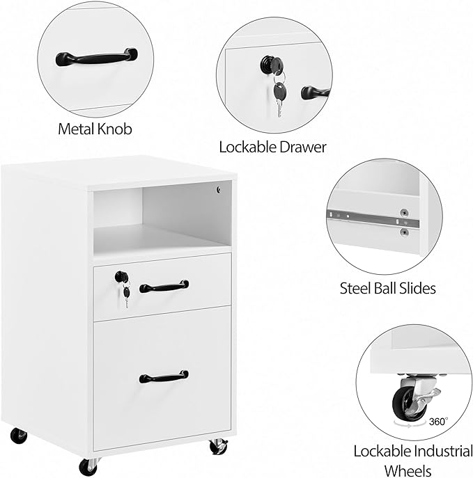 Yaheetech File Cabinet Vertical File Cabinets Mobile Letter Size File Storage Organizer Small Filing Cabinet Printer Stand for Home and Office White - LeafyLoom