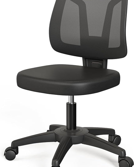 Armless Office Chair Ergonomic Swivel Small Computer Desk Chairs No Armrests with Wheels Adjustable Height Black Task Chairs without Arms for Small Spaces - LeafyLoom
