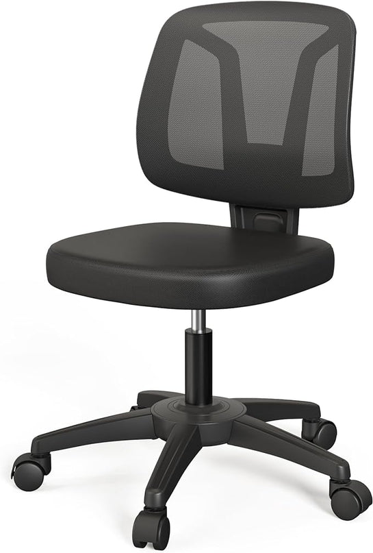 Armless Office Chair Ergonomic Swivel Small Computer Desk Chairs No Armrests with Wheels Adjustable Height Black Task Chairs without Arms for Small Spaces - LeafyLoom