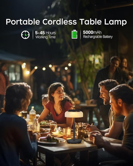 QiMH Battery Operated LED Table Lamp, 5000mAh Cordless Desk Lamp with 3 Level Brightness Touch Control, Mini Rechargeable Night Light for Living Room, Bedroom, Outdoor bar (Black-RGB) - LeafyLoom