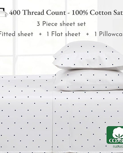 California Design Den Polka Dot Sheets Softest 100% Cotton Sheets for Twin Size Bed, Luxury 400 Thread Count Sateen, Printed Pattern (Polka Dot) - LeafyLoom