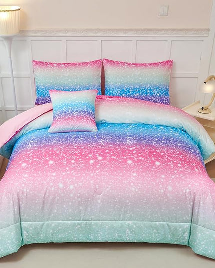 PERFEMET Rainbow Queen Comforter Set with Sheets, 6 Pieces Blue Green Bedding Sets for Girls, Tie Dye Ombre Bed Set for Bedroom Decoration, Lightweight All Season Bed in A Bag - LeafyLoom