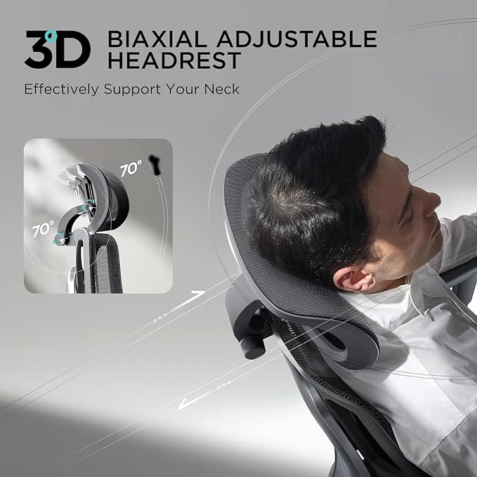 Hbada E3 Ergonomic Office Chair, Big and Tall Office Chair - with 3-Zone Dynamic Lumbar Support, 3D Adjustable Headrest, 3D Adjustable Armrests, Swivel Computer Chair, Black(No Footrest) - LeafyLoom