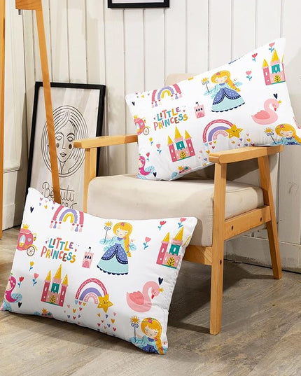 Datura home Girls Bedding Comforter Set Little Princess and Rainbow Castle Printed Pattern Quilt with 1 2 Pillowcases for Bedroom All Season(Princess Queen), Queen 90x90inches - LeafyLoom