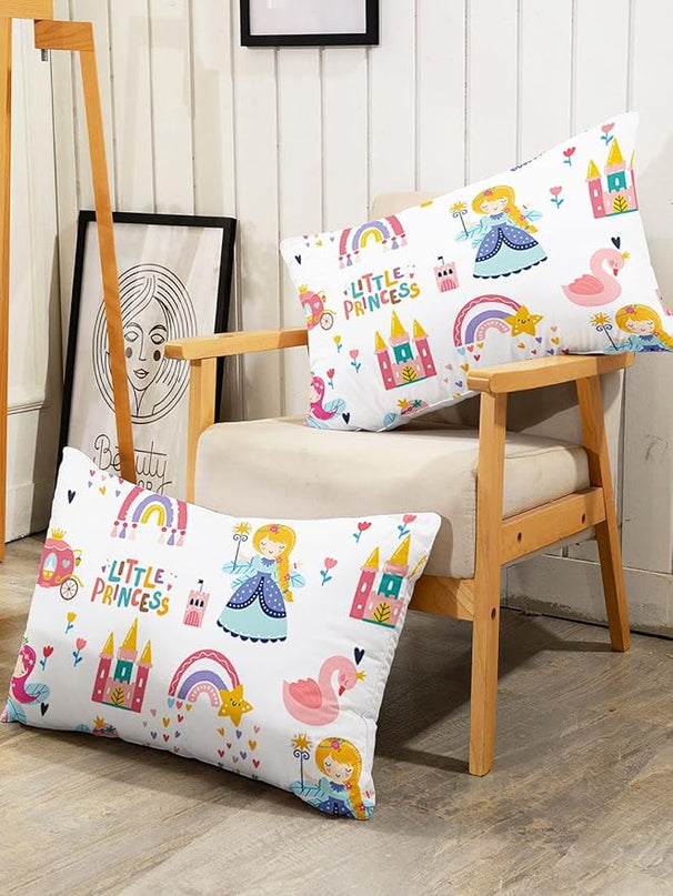 Datura home Girls Bedding Comforter Set Little Princess and Rainbow Castle Printed Pattern Quilt with 1 2 Pillowcases for Bedroom All Season(Princess Queen), Queen 90x90inches - LeafyLoom