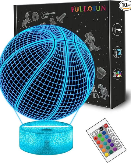 FULLOSUN Basketball Gift, Kids Basketball Night Light (with Remote Control), 3D Illumination Lights Boys Gift 16 Colors Changeable Kids Room Lighting Creative Decoration... (Basketball) - LeafyLoom