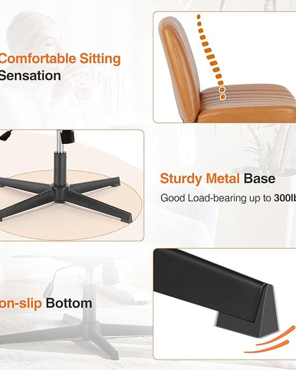 Sweetcrispy Office Chair No Wheels - Armless Desk Chair No Wheels Cross Legged Office Chair Wide Swivel Home Office Desk Chairs - LeafyLoom