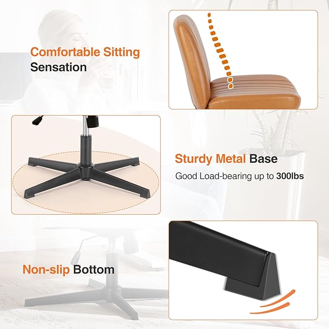 Sweetcrispy Office Chair No Wheels - Armless Desk Chair No Wheels Cross Legged Office Chair Wide Swivel Home Office Desk Chairs - LeafyLoom