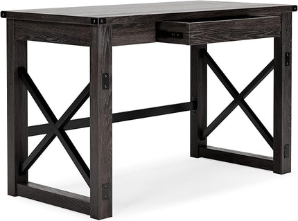Signature Design by Ashley Freedan Rustic Farmhouse Home Office Desk, Dark Gray - LeafyLoom