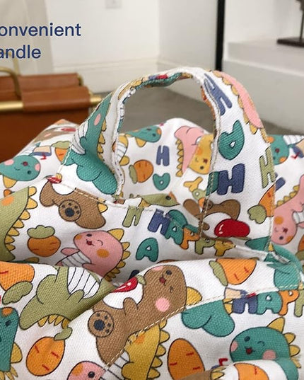 YuppieLife Kids Storage Bean Bag Cover（No Filling） Toy Organizer|Carrying Handle Sofa|Available for Kids and Teenager|Cuddle Chair|Machine Washable and Durable（38“,Happy Dinosaur） - LeafyLoom