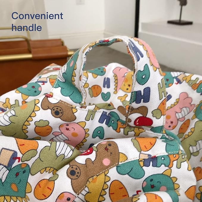 YuppieLife Kids Storage Bean Bag Cover（No Filling） Toy Organizer|Carrying Handle Sofa|Available for Kids and Teenager|Cuddle Chair|Machine Washable and Durable（38“,Happy Dinosaur） - LeafyLoom