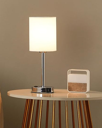 Bedside Table Lamps for Bedroom Set of 2 - Touch Nightstand Lamp with USB-A+C Charging Ports & AC Outlet - 3 Way Dimmable Small Desk Lamp White for Office, Living Room, Reading - LeafyLoom