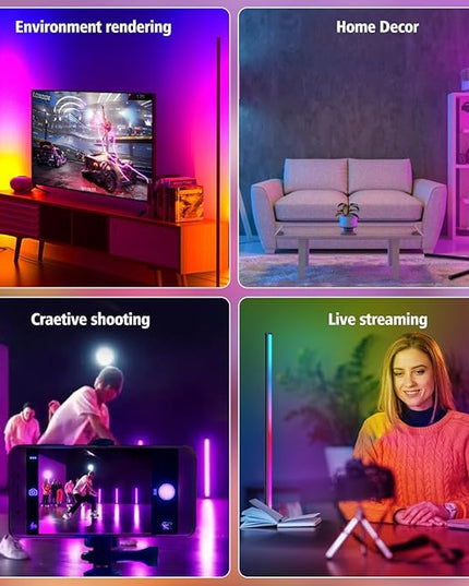Floor Lamp, LED Corner Lamp Works with Remote Control, Modern Floor Lamp with Music Sync and 16 Million DIY Colors, Color Changing Standing Floor Lamp for Bedroom Living Room - LeafyLoom