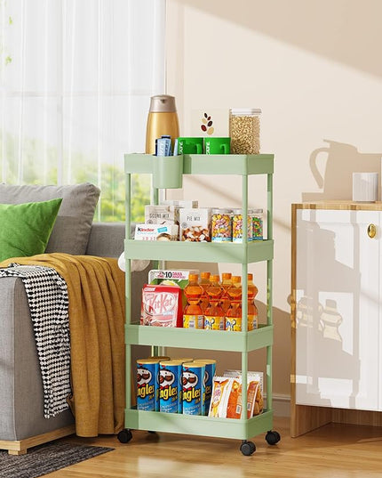 LEHOM Slim Rolling Storage Cart - 4 Tiers Bathroom Organizer Utility Cart Slide Out Storage Shelves Mobile Shelving Unit for Kitchen, Bedroom, Office, Laundry Room, Small Narrow Spaces, Green - LeafyLoom