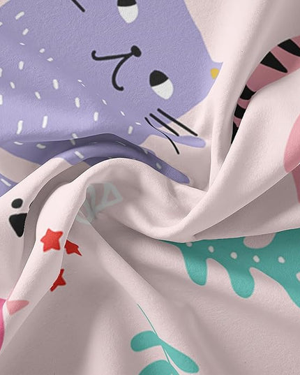 Kawaii Cats Comforter Twin Size,Pink Cats Kids Comforter Set,3Pcs Bedding Set Printed Comforter with 2 Pillowcases,Down Alternative,Soft and Lightweight,for All Seasons - LeafyLoom