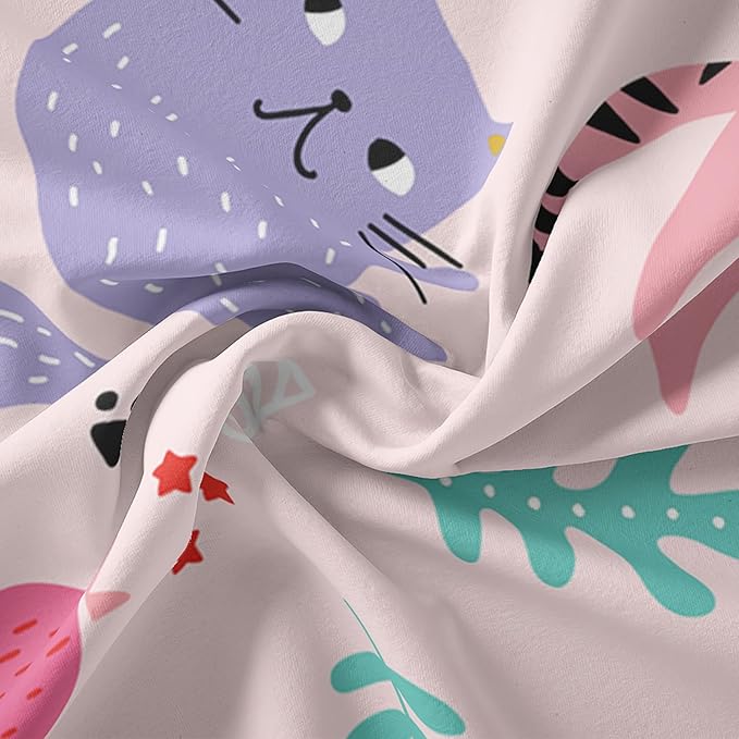 Kawaii Cats Comforter Twin Size,Pink Cats Kids Comforter Set,3Pcs Bedding Set Printed Comforter with 2 Pillowcases,Down Alternative,Soft and Lightweight,for All Seasons - LeafyLoom