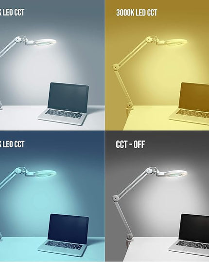Neatfi XL Bifocals 1,200 Lumens Super LED Magnifying Lamp with Clamp, 3 Light Modes, Correlated Color Temperature Control (3000K-4500K-6000K), 12W, 120 Pcs SMD LED (White, 6 Inch Lens) - LeafyLoom