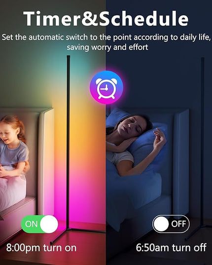 TJOY 2 pack Led Corner Floor Lamp, Smart RGB Floor Lamp with APP&Remote, 16 Million Colors Changing, Music sync, Modern corner led light for Bedroom Living Room and Gaming Room, Timing&Schedule - LeafyLoom