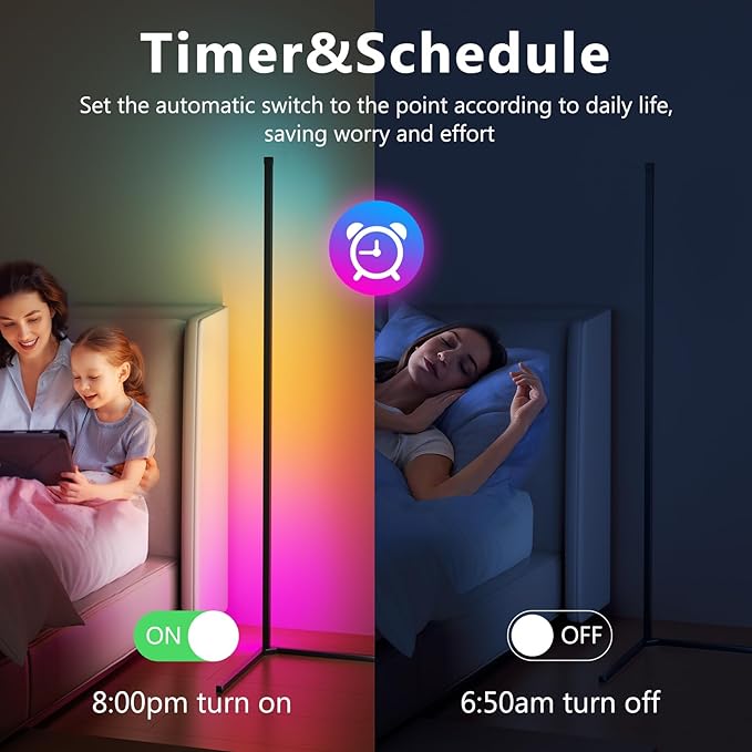 TJOY 2 pack Led Corner Floor Lamp, Smart RGB Floor Lamp with APP&Remote, 16 Million Colors Changing, Music sync, Modern corner led light for Bedroom Living Room and Gaming Room, Timing&Schedule - LeafyLoom