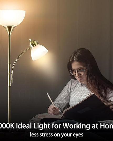 Floor Lamp, Dimmable Standing lamp, 3 Levels Dimmable Brightness, Included 9W and 5W LED Bulbs, Industrial Floor Lamp for Living Room, Bedroom, Office, Reading - LeafyLoom