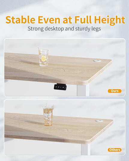 CubiCubi Height Adjustable Electric Standing Desk, 48 x 24 Inches Stand Up Table, Sit Stand Home Office Desk with Splice Board, Maple - LeafyLoom