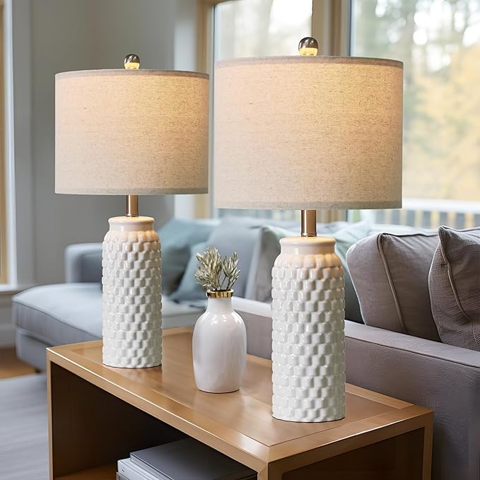 24" Lamps for Living Room: Bedside Lamps - Table Lamps Set of 2 Lamps for Night Stands Living Room Lamps Bedroom Lamps White Lamps… - LeafyLoom
