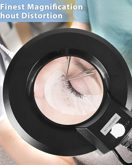 8X Magnifying Glass with Light and Stand, LANCOSC Floor Lamp with 5-Wheel Rolling Base for Facials Lash Estheticians, 1,500 Lumens Dimmable LED Lighted Magnifier for Reading Sewing Crafts - Black - LeafyLoom