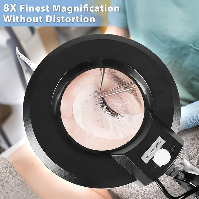 8X Magnifying Glass with Light and Stand, LANCOSC Floor Lamp with 5-Wheel Rolling Base for Facials Lash Estheticians, 1,500 Lumens Dimmable LED Lighted Magnifier for Reading Sewing Crafts - Black - LeafyLoom