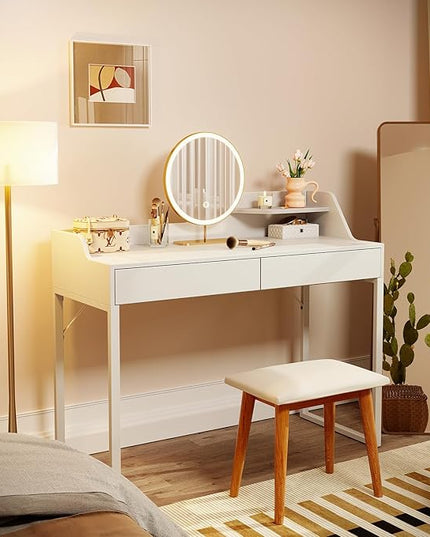 CubiCubi Vanity Desk with 2 Drawers, 40 Inch Computer Home Office Desk, Modern Makeup Dressing Desk, Study Work Table, White - LeafyLoom