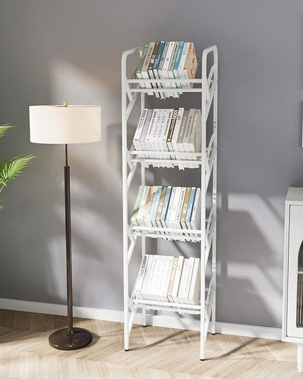 Bookshelf Storage Shelf Bookcase Freestanding Storage Stand Book Organizer for Living Room, Bedroom, Kitchen, Rust Resistance,Easy Assembly Multi-Functional Organizer (4 Tiers, White) - LeafyLoom