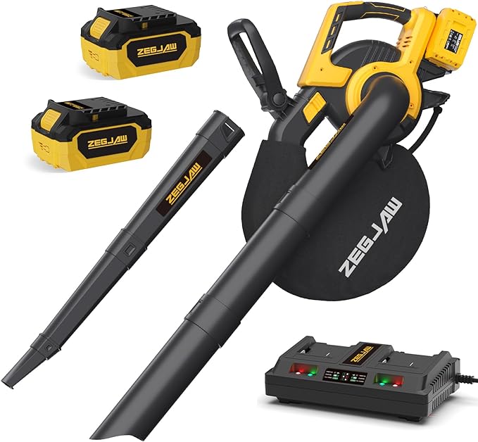 Cordless Leaf Blower & Vacuum, 3-in-1 Leaf Vacuum Mulcher with Bag, 40V 330CFM Battery Leaf Blower with 2x4.0Ah Battery & Charger for Lawn Care, 5-Speeds Variable Control - LeafyLoom