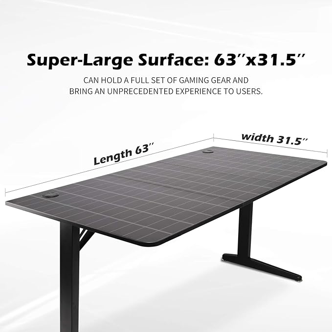 TOPSKY Gaming Desk Large Surface 63’’x31.5’’ with Cup Holder, Headphone Hook and Cable Management (Black) - LeafyLoom